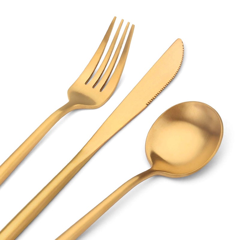Bettlife Matte Gold Silverware Set Stainless Steel Satin Finish Flatware Cutlery Set for 4, 20-Piece Spoons and Forks Kitchen Utensil Set, Dishwasher Safe (Matte Gold, 20 P) - Image 3